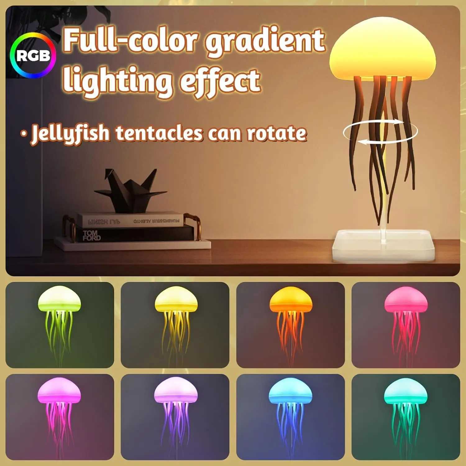 Modern Jellyfish Table Lamp USB Rechargeable Adjustable RGB Color Changing Jellyfish LED Night Light with Base Room DecorXJ250703