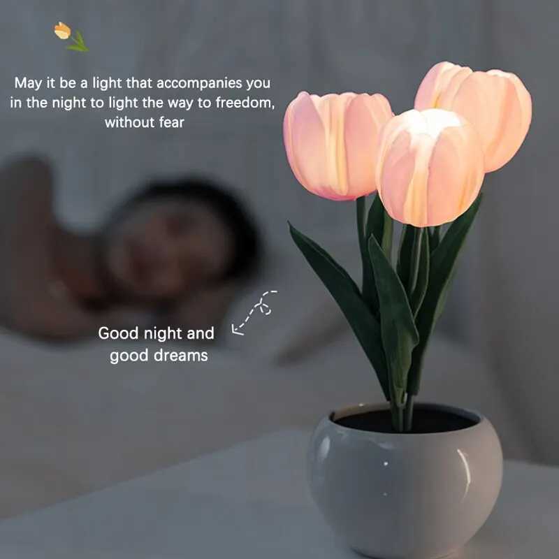 Tulip Table Lamp LED Bedside Lamp Simulation Flower Bouquet Bedroom Bedside Romantic Atmosphere Birthday Gift Home DecorationXJ250703
