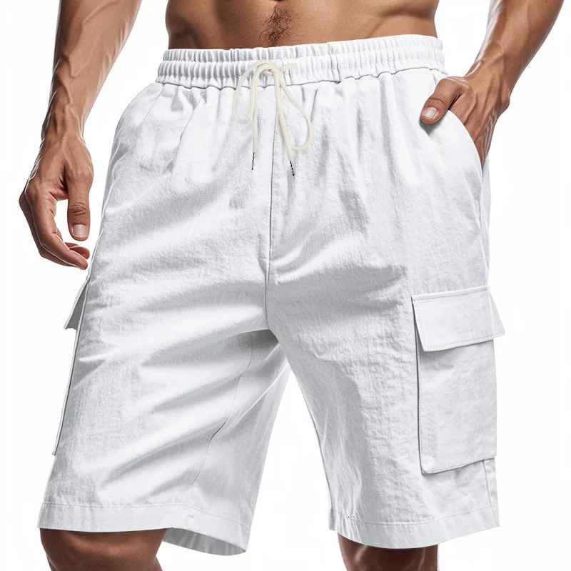 5 Color Option S-3XL Men Loose Wide Leg Shorts Summer High Elastic Drawstring Pocket Solid Color Cotton Linen Baggy Half Pants 250704