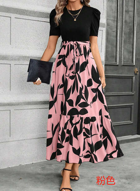 2025 New Style Unique Clothing European and American Women's Fashion Floral Print High Waist Fashionable Elegant Dress