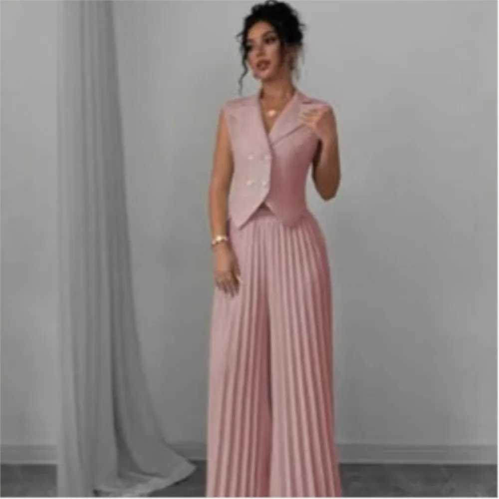 2025 Summer Womens Fashionable Casual Lapel Suit Elegant Commuting Solid Color Slveless Top + Trousers Sexy Two-piece Set X250704