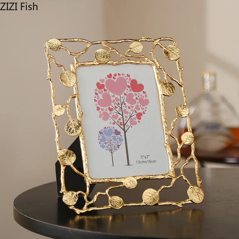 Gold Leaf Framed Decorative Picture Desk Decoration Family Portrait Frame Alloy Photo Frames Nordic Home Decor H260306