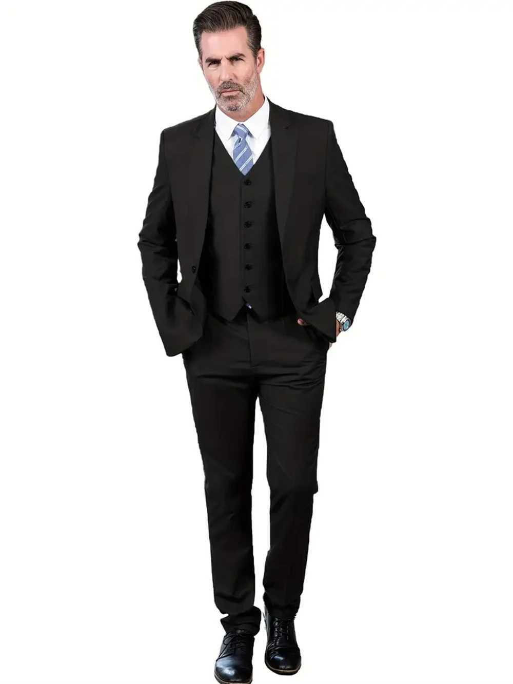 3pcs Mens Suits Business Suit Notch Lapel Blazer Formal Wedding Groom Pants Tux Vest Tuxedos (Blazer+vest+Pants) X250704