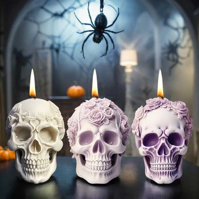 3D Rose Skull Flower Silicone Candle Molds Halloween Skull Decoration Crafts Resin Plaster Cement Mold DIY Hand Soap Making Tool W250704