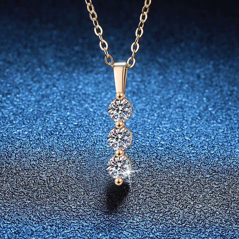 S925 Pure S925ier Pendant S925imple Korean S925tyle Row Dia 90 PointS925 D Color MoiS925S925anite Necklace c07