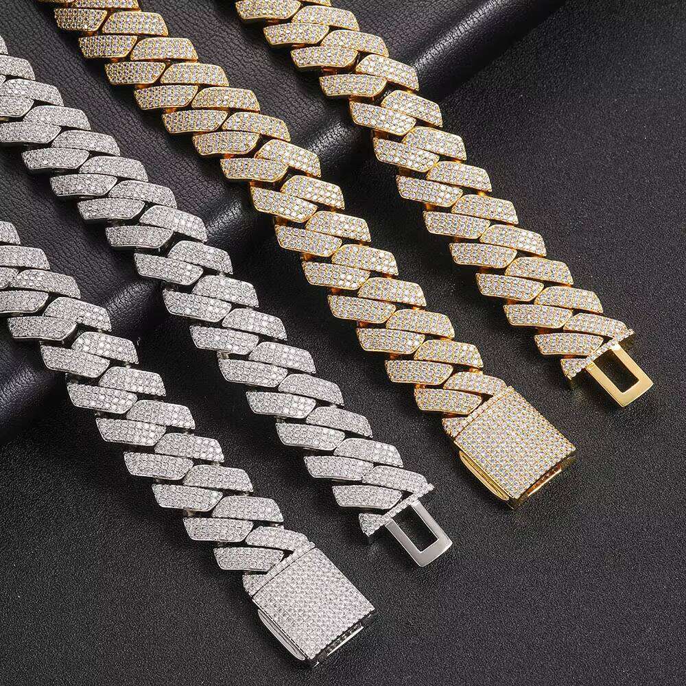 High Quality 20mm Gold Plated Iced Out Chains Hip Hop Jewelry Men Bling Cubic Zirconia Prong Cuban Link Bracelet for Women