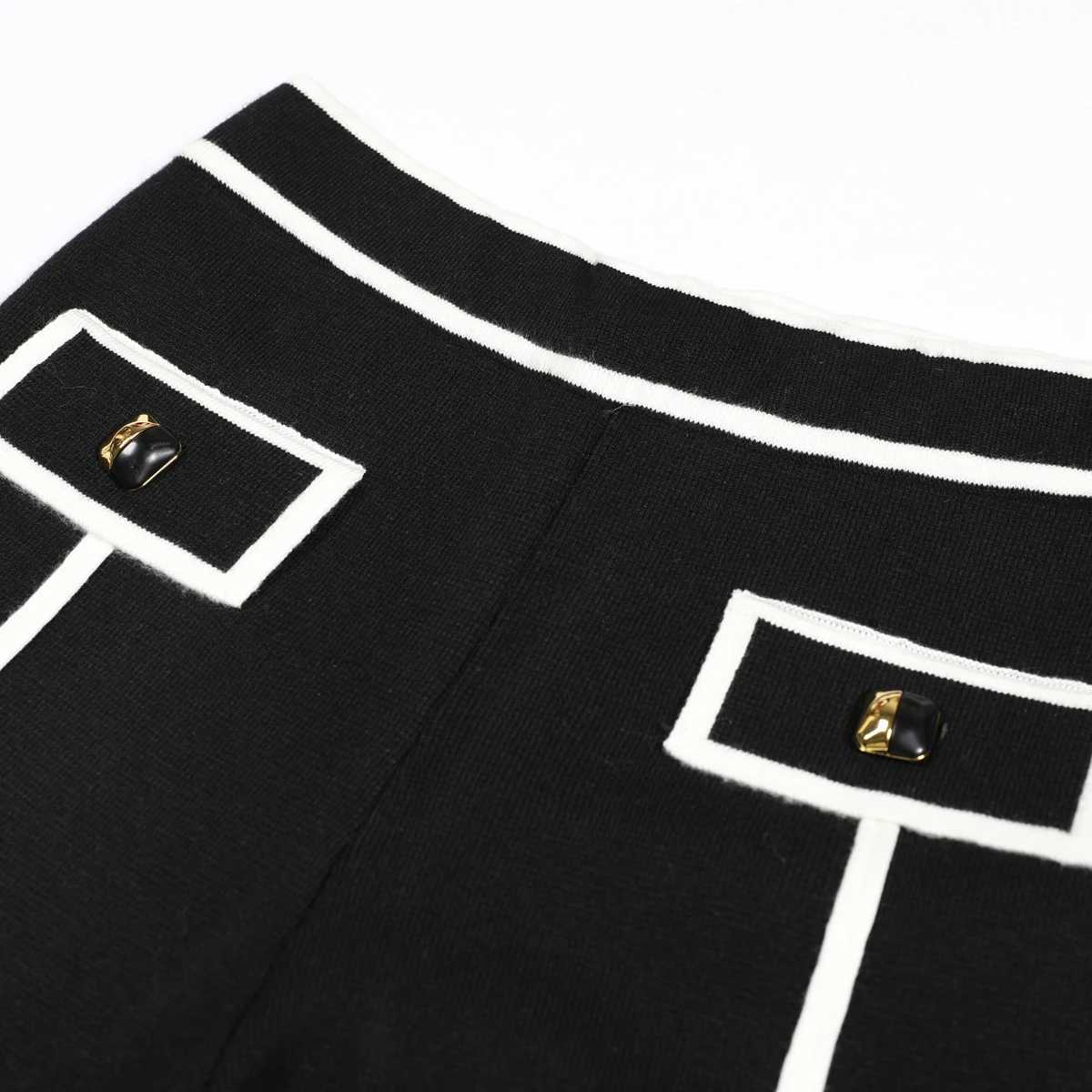High Quty And Fashionable New Knitted Patchwork Lapel Button Long Slved Cardigan Straight Leg Pants Womens Suit X250704