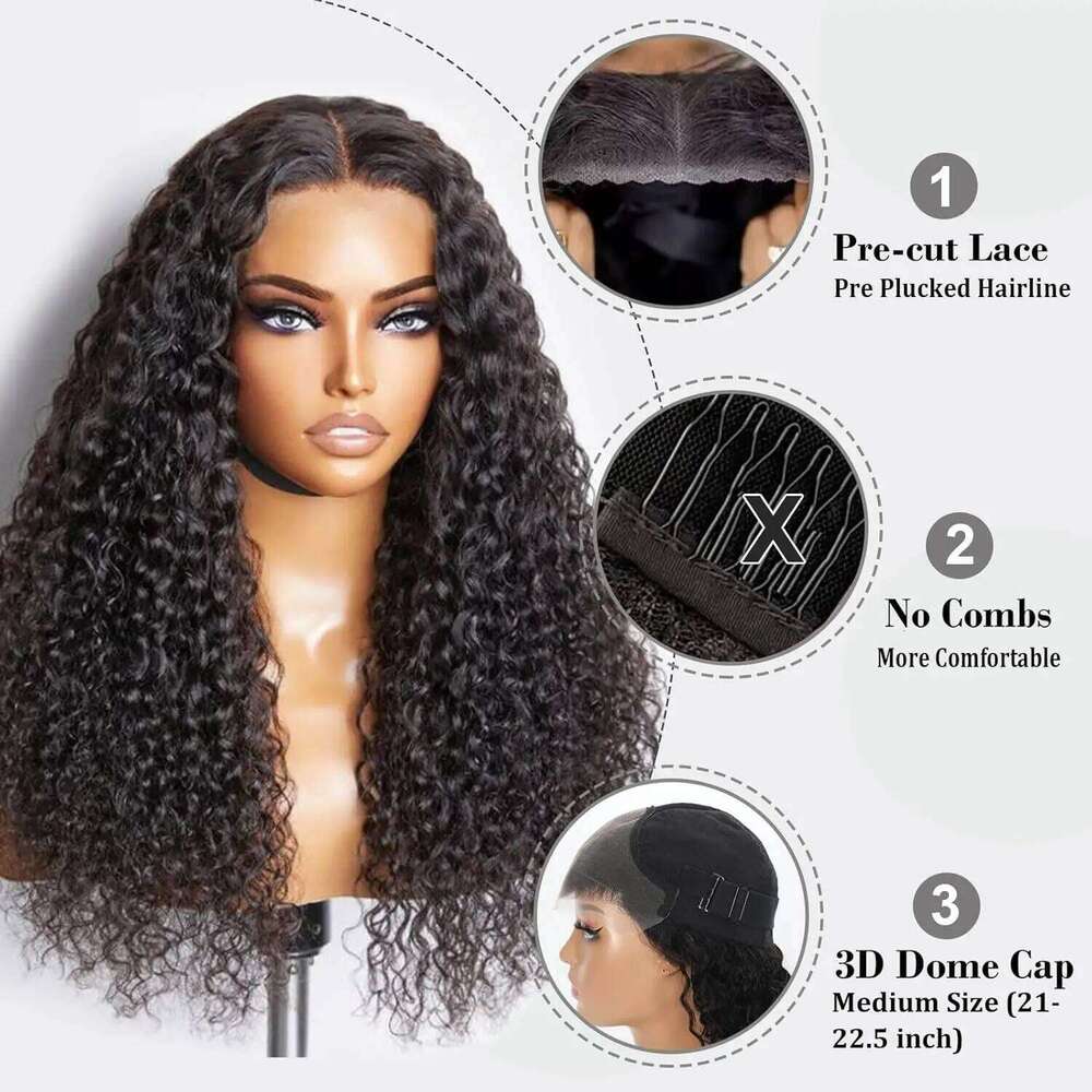 Deep Wear and Go Front Human for Women Transparent 4x4 Glueless Lace Closure Wigs Curly Hair
