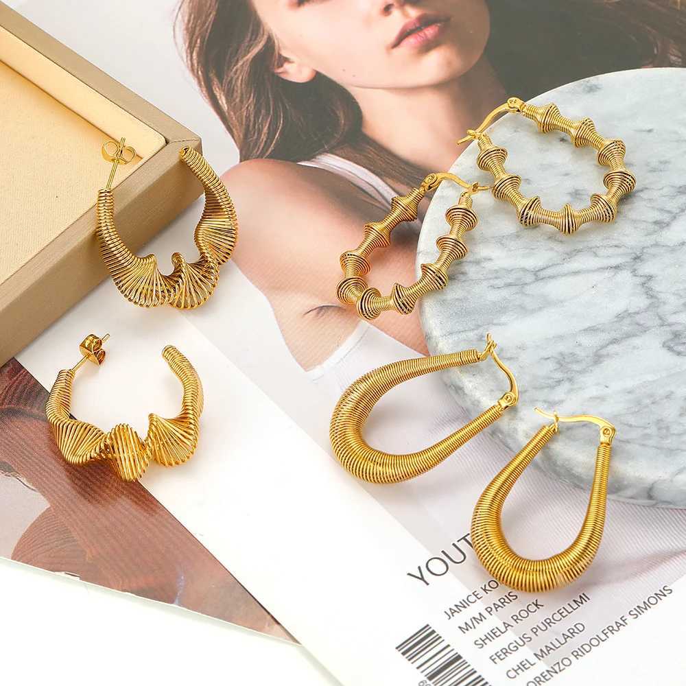 1 Pair Stainless Steel Twisted Women Hoop Huggie Earrings Settings Waterproof Personalized Ear Jewelry Supplies Y250704