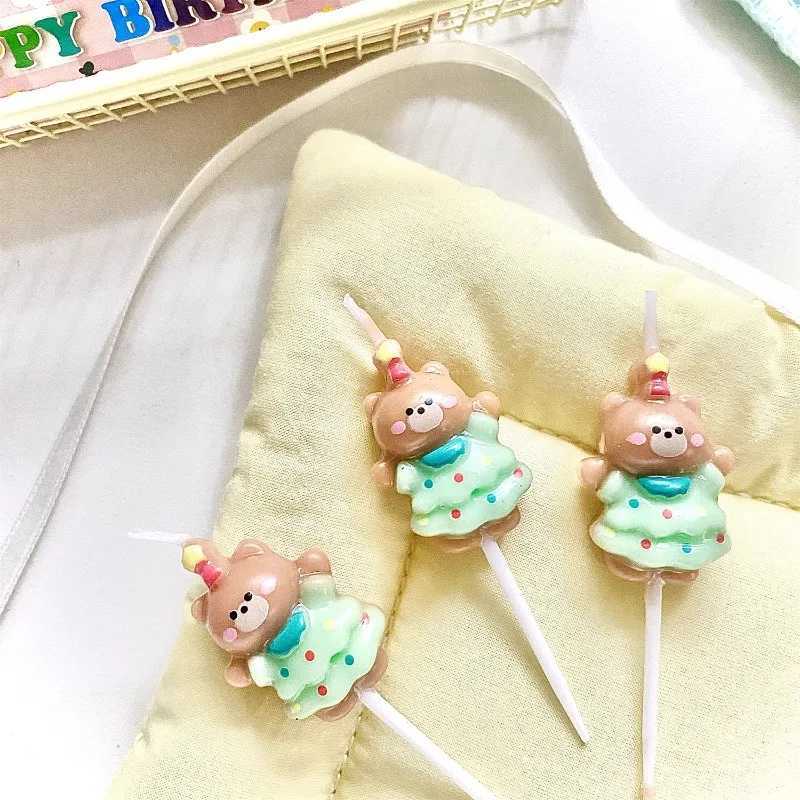 3pcs Wear Skirt Bear Candles Kids Birthday Cake Decoration Cake Toppers Cartoon Bear Birthday Candle W250704
