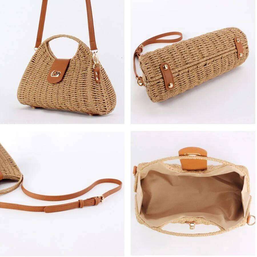 Luxurious designer 2025 model casual woven basket-style handbag. Handmade. Beach-use straw shoulder-to-back carry-on bag for summer.