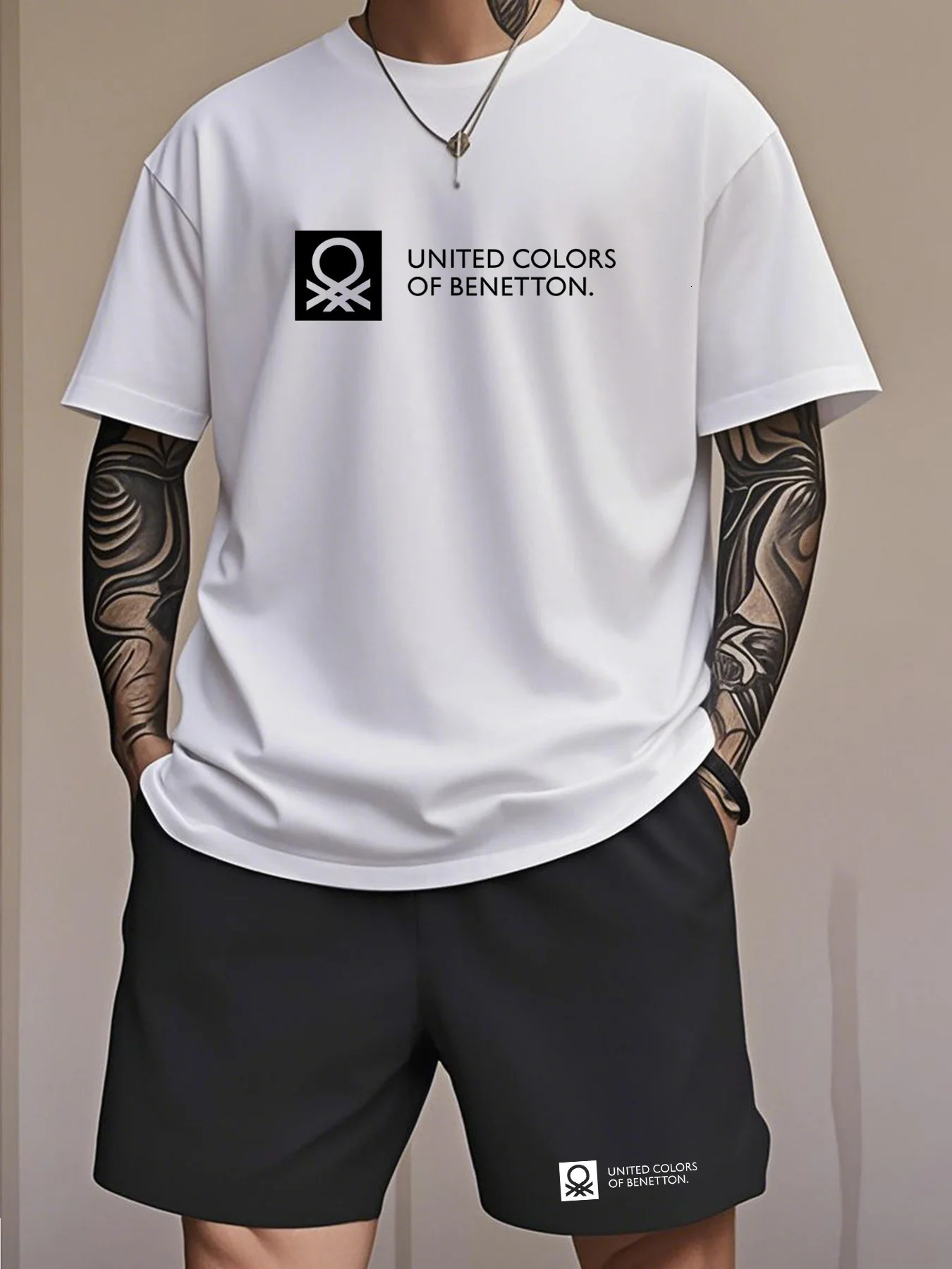 Summer Fashion Collaboration Color Benetton Mens Tshirt Casual Shortsleeved Set 250704