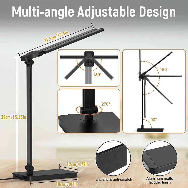 Double Head LED Desk Lamp Dual Swing-arm Table Lamp for Home Office 5 Color Modes and 5 Dimmable Modern Eye-Caring Piano Lamp XJ250703