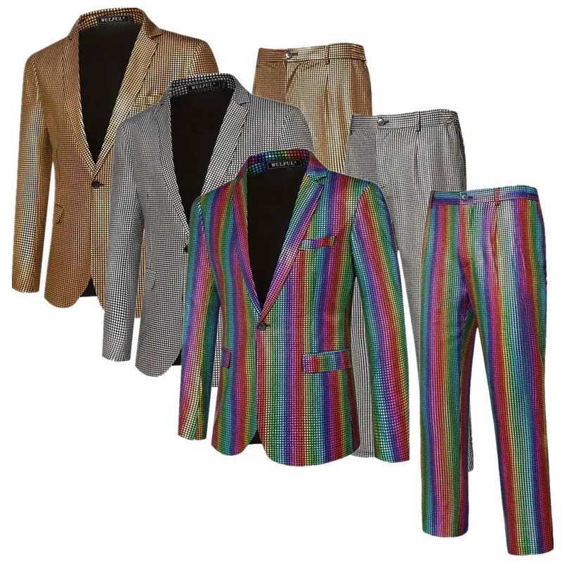 Fashion Singer Stage Performance Luxury Sequin Suits Single Button Loose Dress Male Dance Party Small Stretch Blazer and Trouser X250704