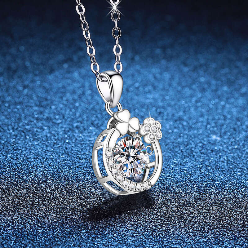 S925 Pure S925ier for Women Flower Dynamic Pendant 1 caratS925 MoiS925S925anite Necklace cc1