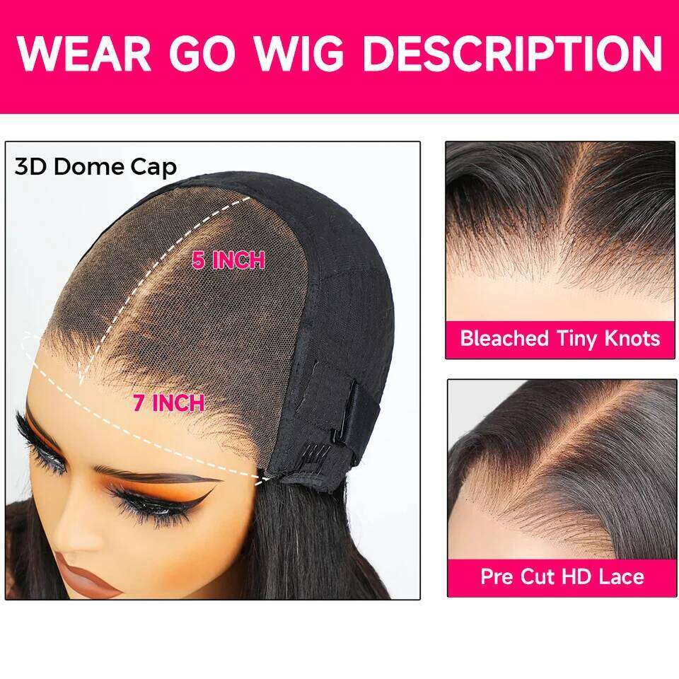 ISEE 7X5 And Go Transparent Straight WigLace Front Pre Cut PrePlucked Glueless Wig Human Hair Ready To Wear OQhair
