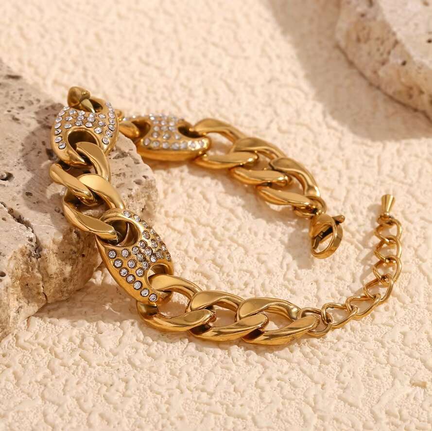 High Quality Cuban Link Unisex Bracelets With Diamond Pig Nose Lucky Charm Stainless Steel 18K Gold Plated Men Women Accessories