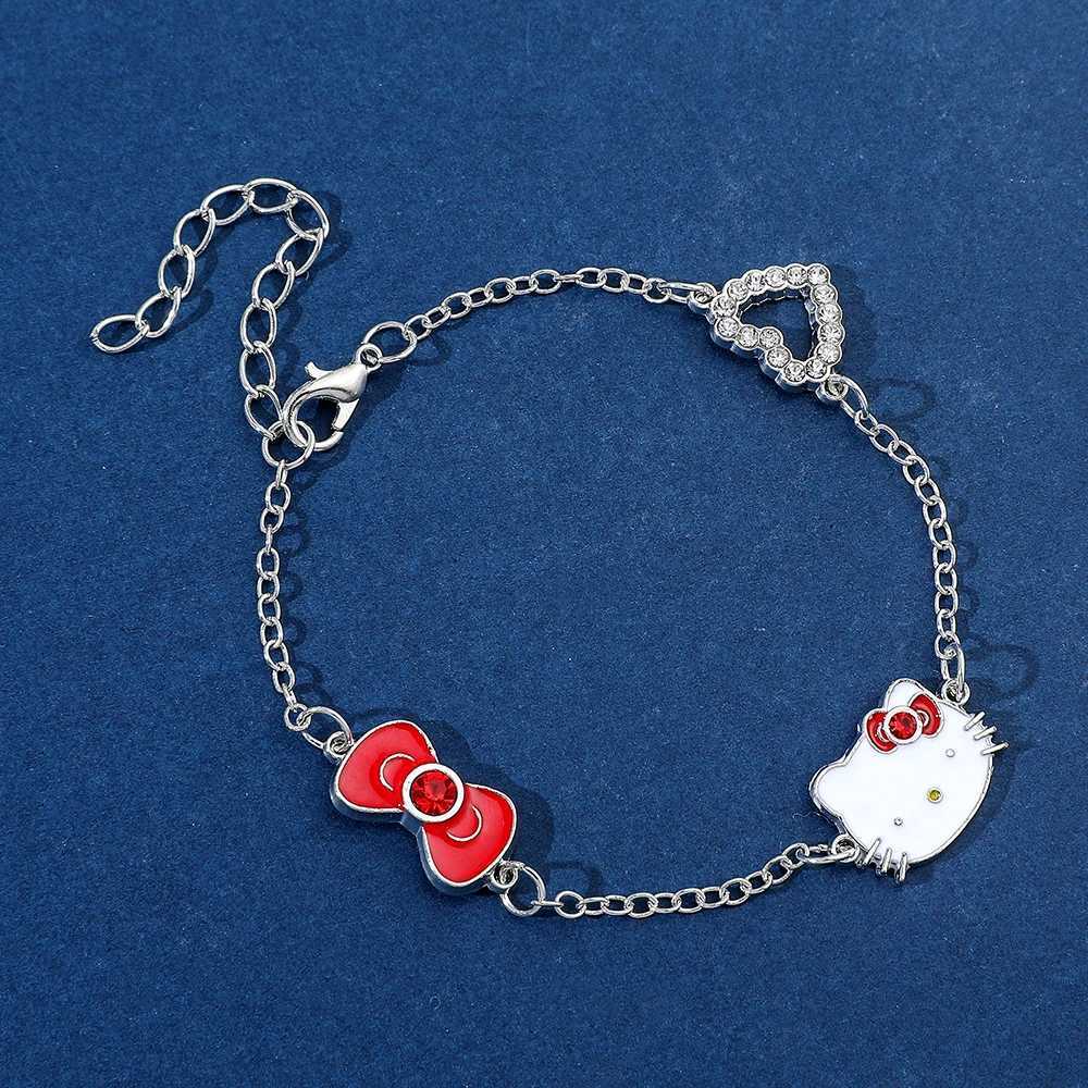Sanrio Anime Sanrio Bracelet Cartoon Figure Hello Kitty Head Heart Shape Rhinestones Metal Bracelet Bangle Kawaii Jewelry Accessories w250716
