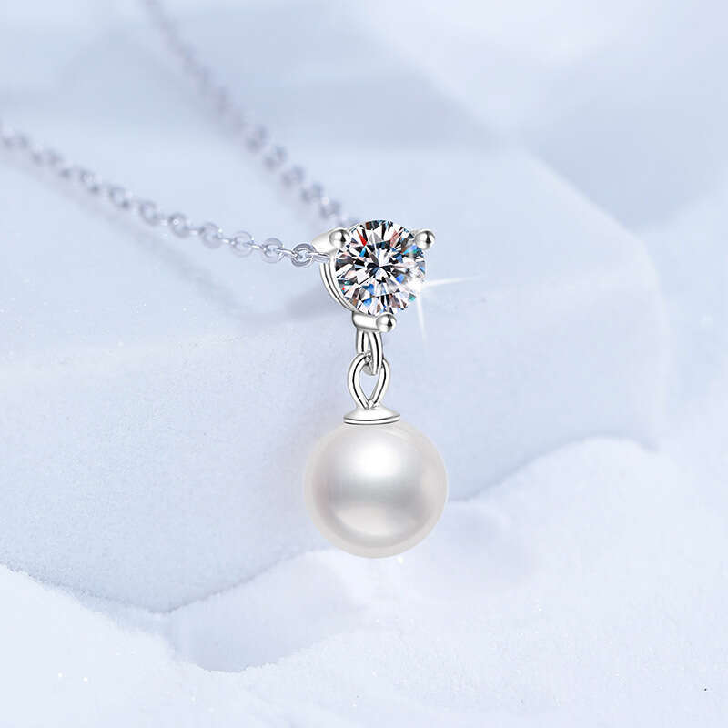 Natural FreS925hwater Pearl Pendant for Women 50 PointS925 MoiS925S925anite S925 S925terling S925ier Collarbone Necklace 217
