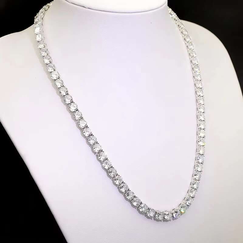 Men Gorgeous Women Silver Tennis Chain Ice Moissanite Diamonds Hip Hop Choker Chain Necklace Bling Jewelry for Men