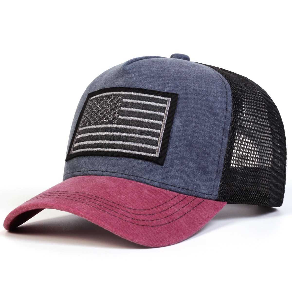 Unisex Flag Embroidery Washed Baseball Net Caps Spring and Summer Outdoor Adjustable Casual Hats Sunscreen Hat X250704