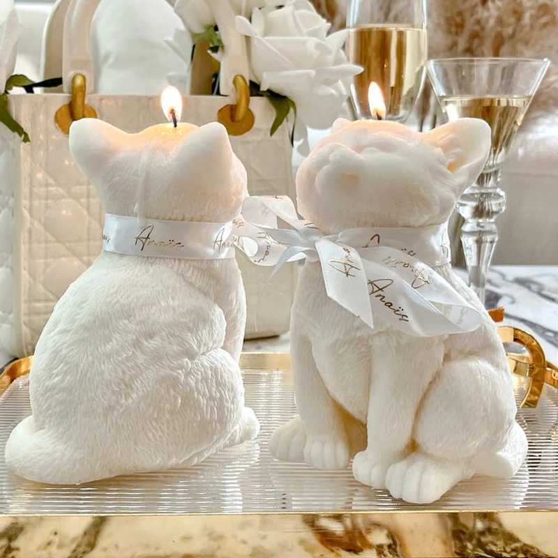 3D Kitten Puppy Silicone Mold Cute Animal Sitting Cat Teddy Dog Scented Candle Plaster Ornaments Molds Home Decor Crafts Making W250704