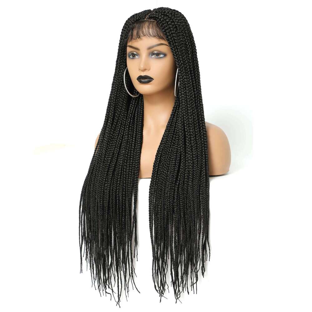 Long Box Braided 4x4 With Baby Hair Twist Braids Lace Closure Wigs For Black Women Synthetic Cosplay Wig 30 Inch