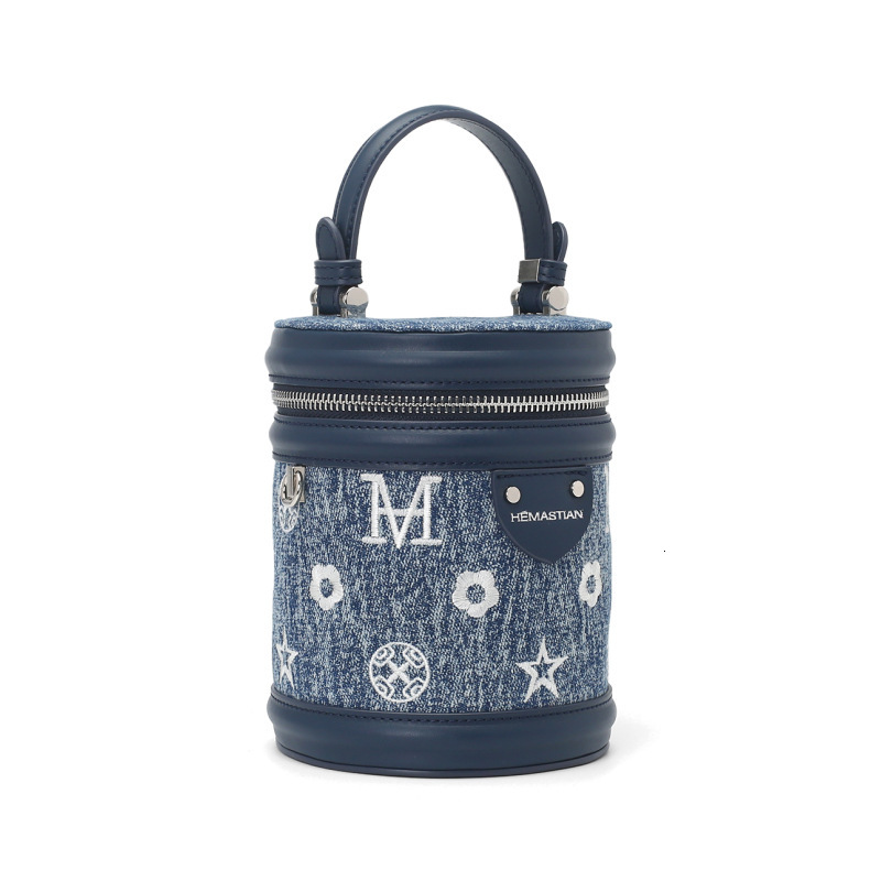 Retro Denim Women's Bucket Bag 2025 Designer Niche Design Handheld Cylindrical Bag Fashionable Texture Single Shoulder Crossbody Bag Wholesale