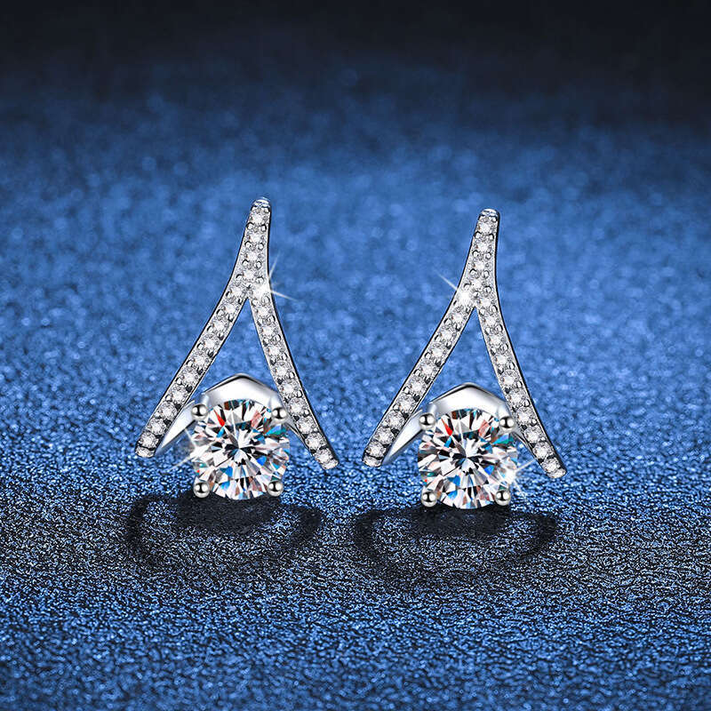 S925 Pure S925ier Light Full Dia V-S925haped 1 caratS925 MoiS925S925anite S925tud EarringS925 c06
