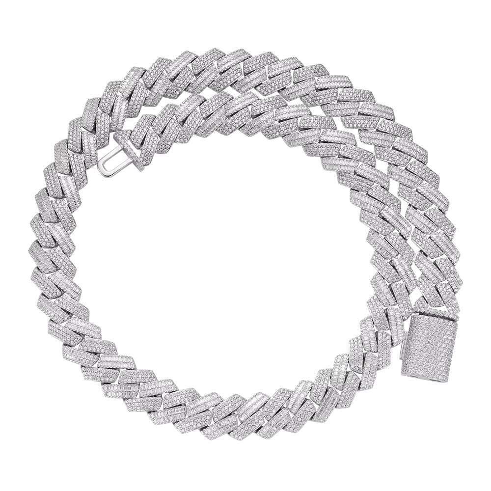 10MM Cuban Link Sterling Silver Gold Moissanite Baguette Custom Carved Cuban Link Chain Necklace