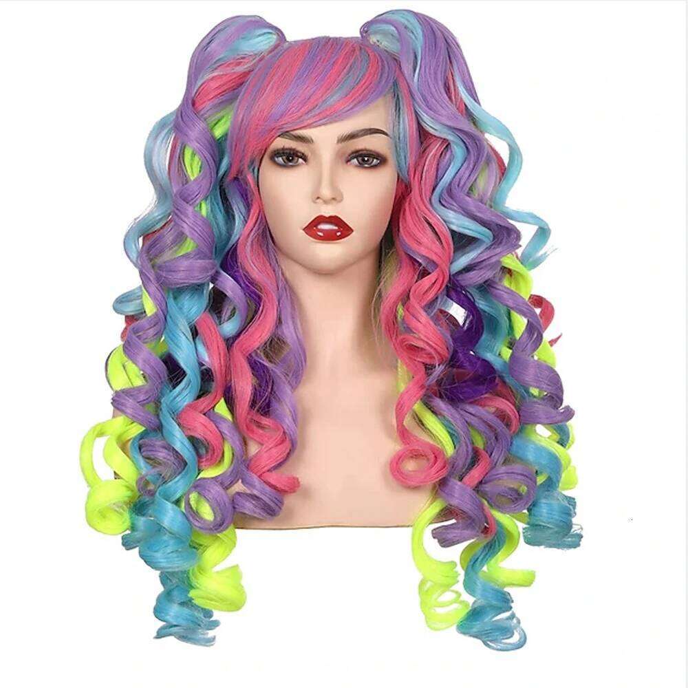 HAIRJOY Women Synthetic Hair Long Curly Cosplay Wig Halloween Wigs for Party with 2 Ponytails