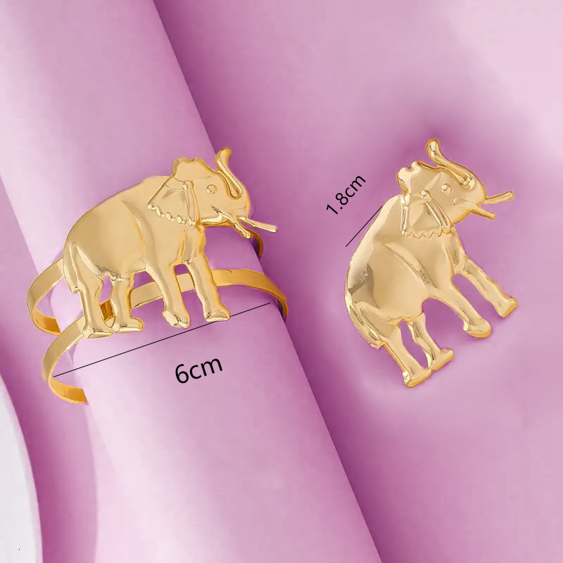 Exquisite Elephant Ring Open Bracelet Set Lotus Joint Exaggerated Style Niche Personality Animal Series