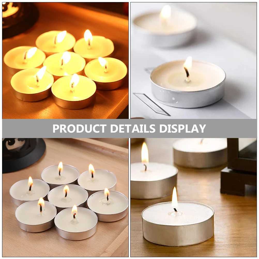 50 Pcs Tea Candles Round Scented Room Small Tealight for Wedding Lights Household Romantic White Multi-function Metal W250704