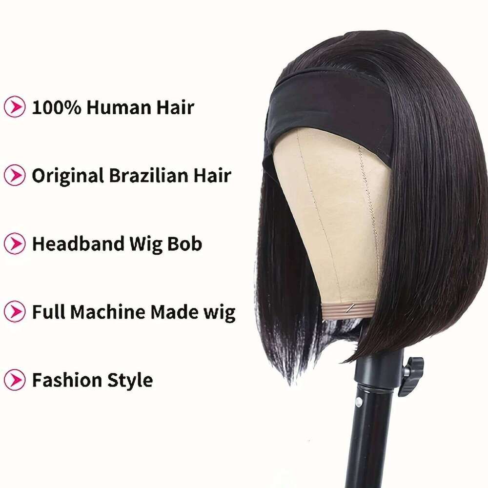Short Bob Straight 100% Human Hair Wigs Women hine Made Headband for Daily Use High Quality Wig