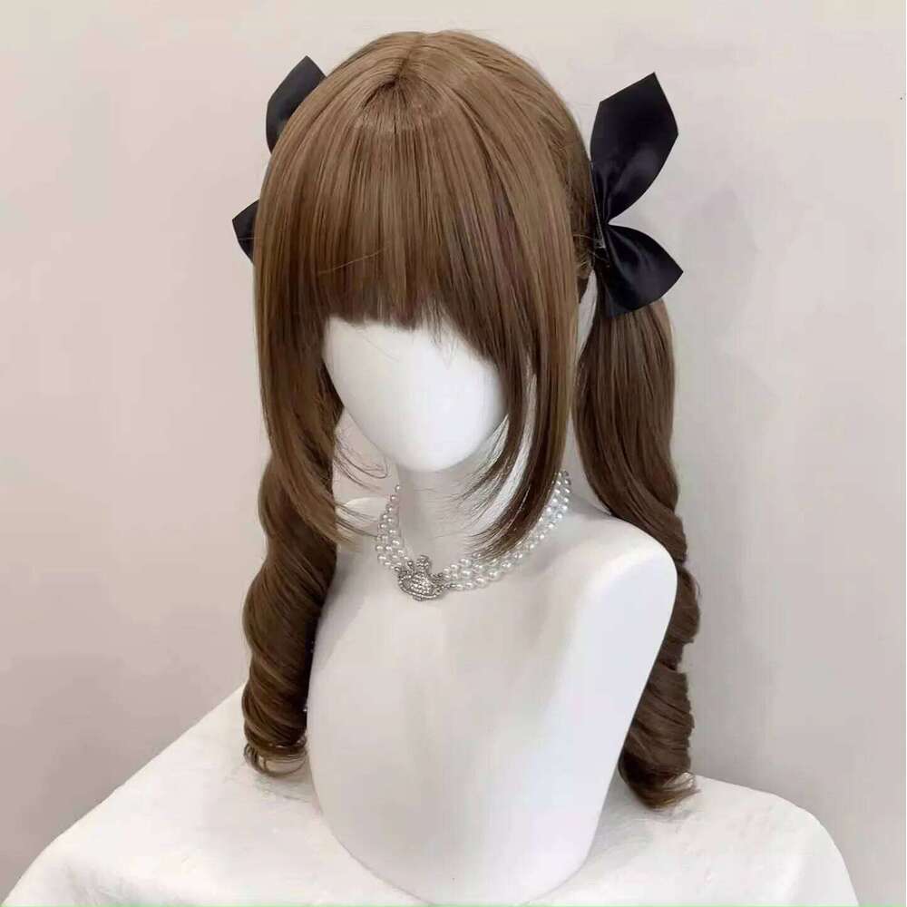 Brown Long Wavy for Women Natural Hair Synthetic Lolita Double Ponytail Roman Curly Wigs Daily Cosplay Heat Resistant