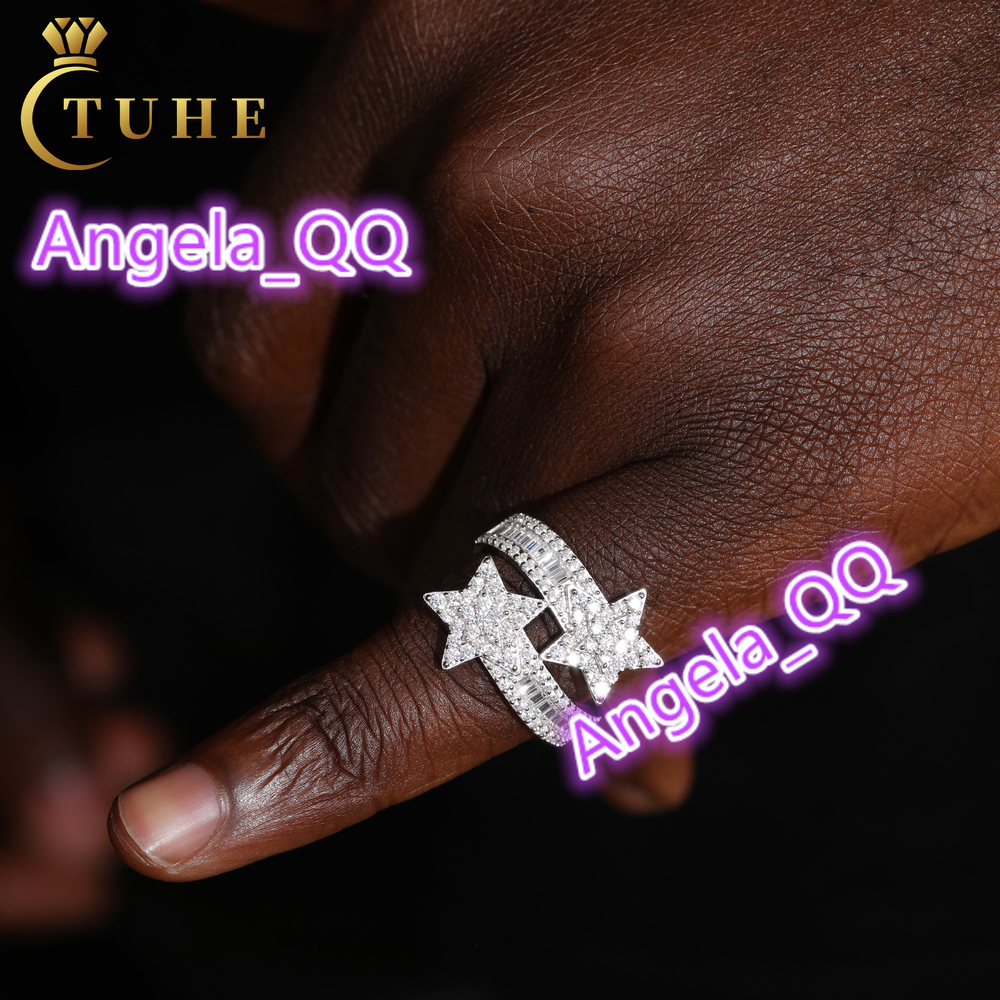 Pass Diamond Tester Baguette Moissanite Star Ring 925 Sterling Silver VVS Mossanite Diamond Engagement Jewelry Gift Hip Hop Mens