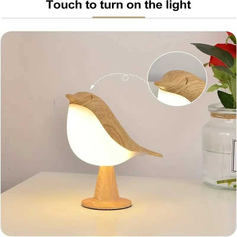 Modern Simple Magpie LED 3 Colors Bedside Lamp Wooden Bird Night Light Touch Control Bedroom Table Reading Lamp Home Decor Light XJ250703