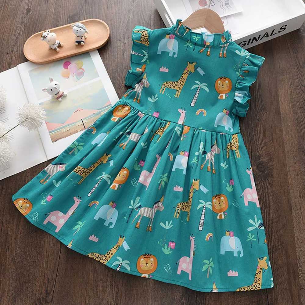 Bear Leader Print Baby Girls Princess Dress New Fashion Summer Floral Toddler Kid Clothing Children Dress R250704