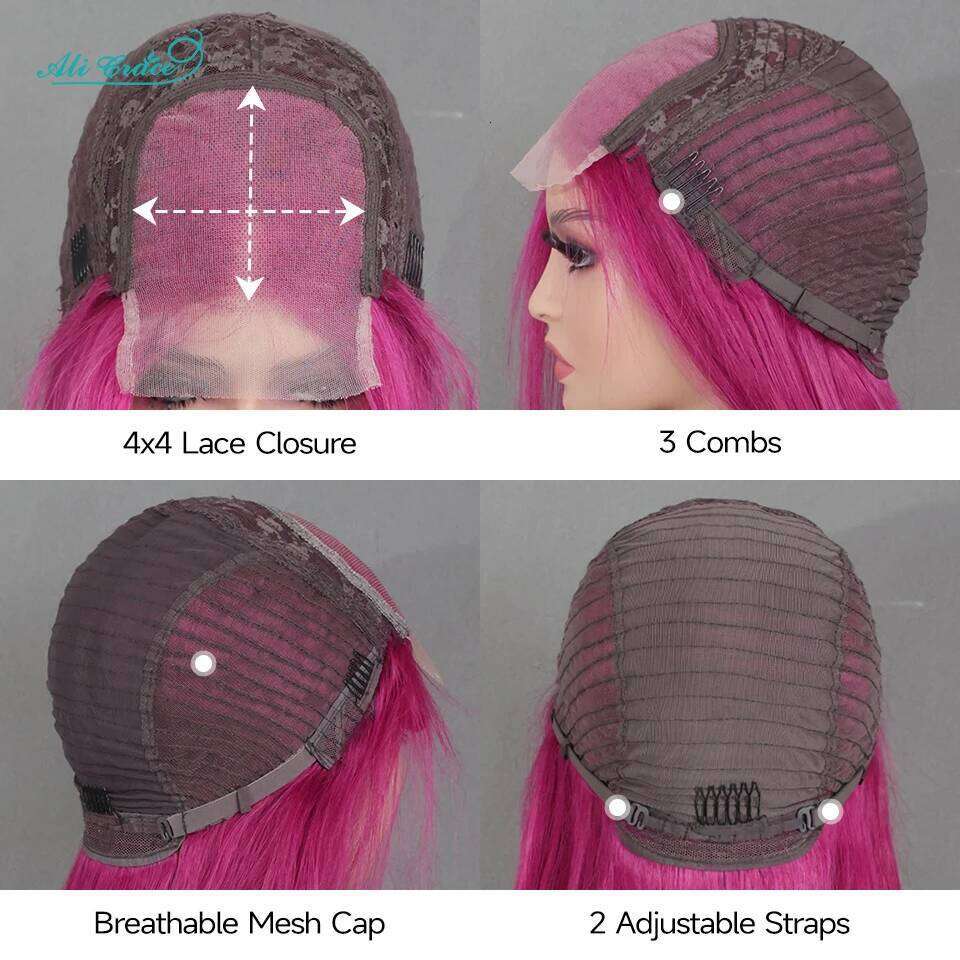 Ali Grace 99J Bury Front Pre-plucked Brazilian Straight Wig 4x4 Lace Closure Human Hair Wigs For Women