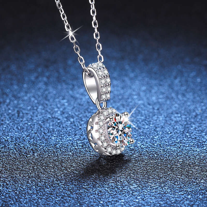 S925 Pure S925ier ClaS925S925ic Round Bag 1 caratS925 Pendant Plated PT950 D Color MoiS925S925anite Necklace 9e7