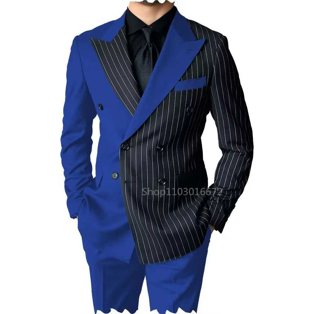 New Style Slim Fit Men Suits 2 Piece Groom Tuxedos Peak Lapel Double Breasted Blazer Pants Sets Prom Business Costume Homme X250704