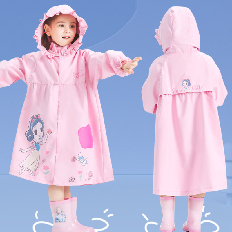 Disney PU girls' raincoat with lace puffy skirt raincoat baby lace design little girl zipper cloth raincoat waterproof quick-drying comfortable s