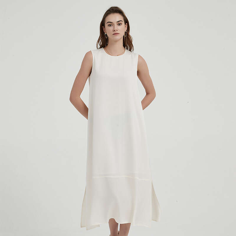 White Skirt Maxi Skirt ACC CRY M White Triacetate Matte Textured Sleeveless Round Neck Long Mermaid Loose Dress Long Skirt