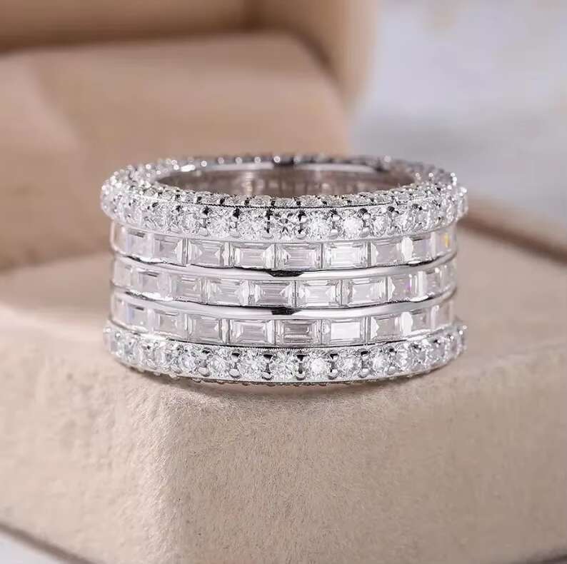 Shine Jewelry Double Layer Moissanite Diamond Hip Hop Ring Pass Diamond Tester VVS 925 Sterling Silver Moissanite Mens Ring