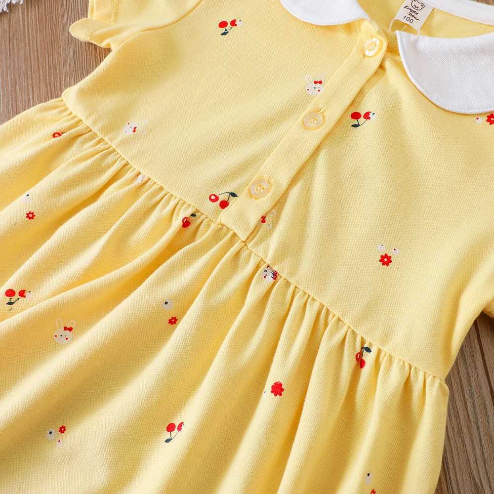 Baby Girls Summer Dress Short Sleeve Turn Down Collar Cotton Clothes for Girls Aged 2-6 Years Kids Dresses R250704