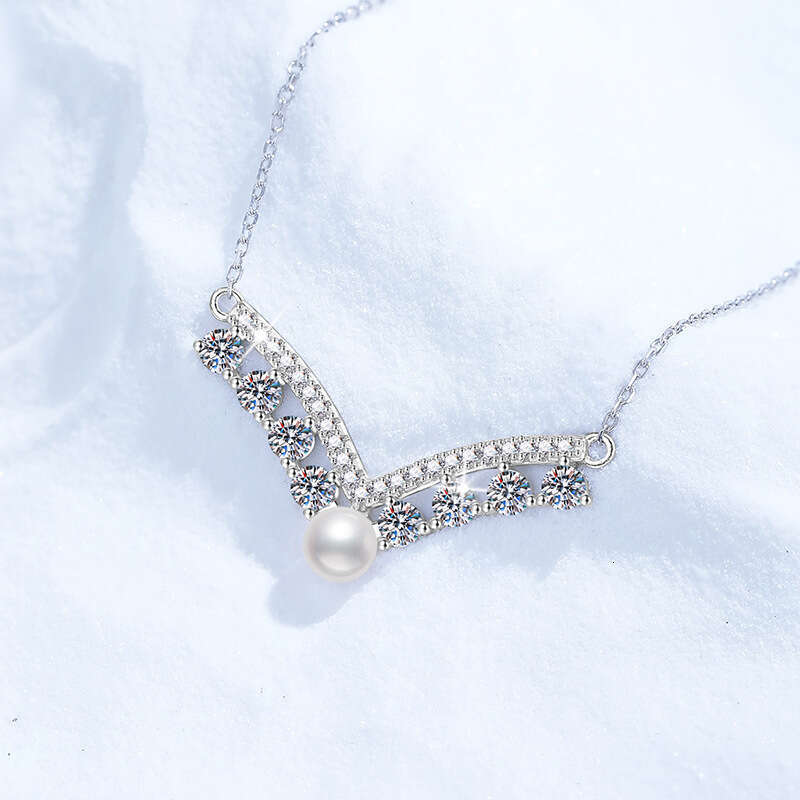 S925 Pure S925ier MoiS925S925anite Necklace V-S925haped Queen S925tyle Natural FreS925hwater Pearl 9be
