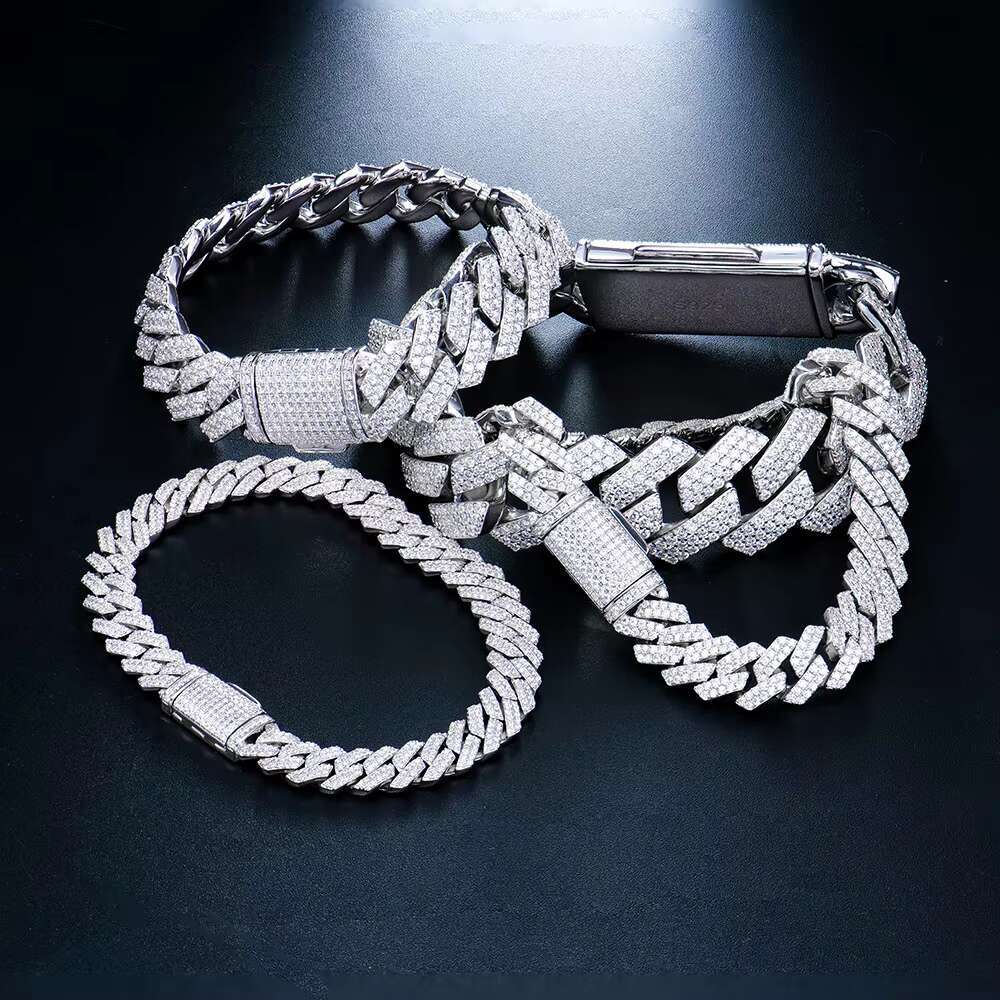 High Quality Cuba Hip Hop Jewelry 6-20mm 925 Sterling Silver Bracelet for MenVVS Moissanite Iced Out Cuban Link Chain