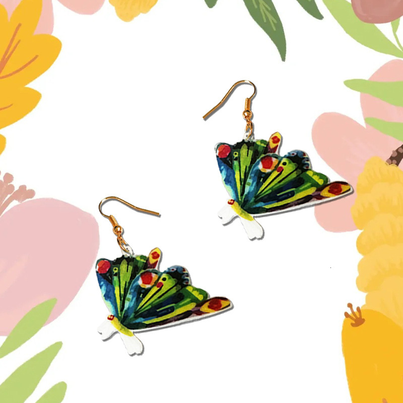 1 Pair Of Green Small Butterfly Earrings Acrylic Material Fresh Pastoral Style Fashion