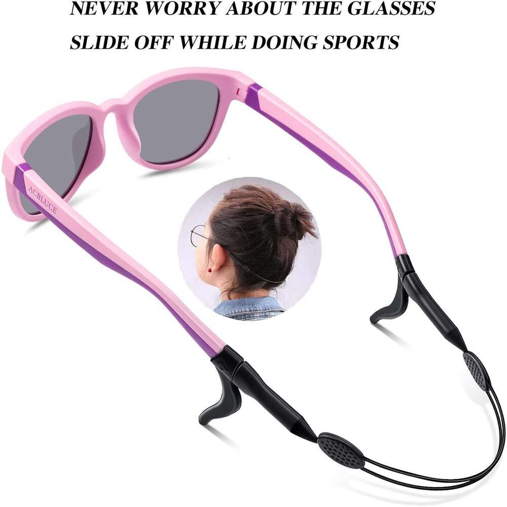 Polarized Sports Kids 3 Sunglasses TPEE Frame with Adjustable Strap for Boys Girls Age 6-12