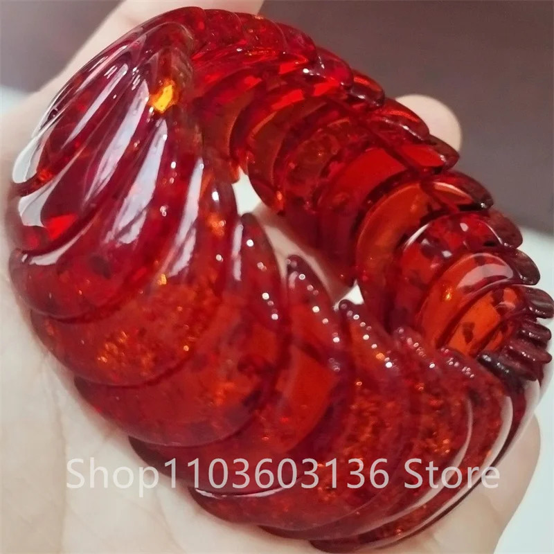 Natural Colorful Amber Bracelet Women Healing Gemstone Fine Jewelry Genuine Baltic Flower Ambers Square Beads Bracelets Bangles 250628